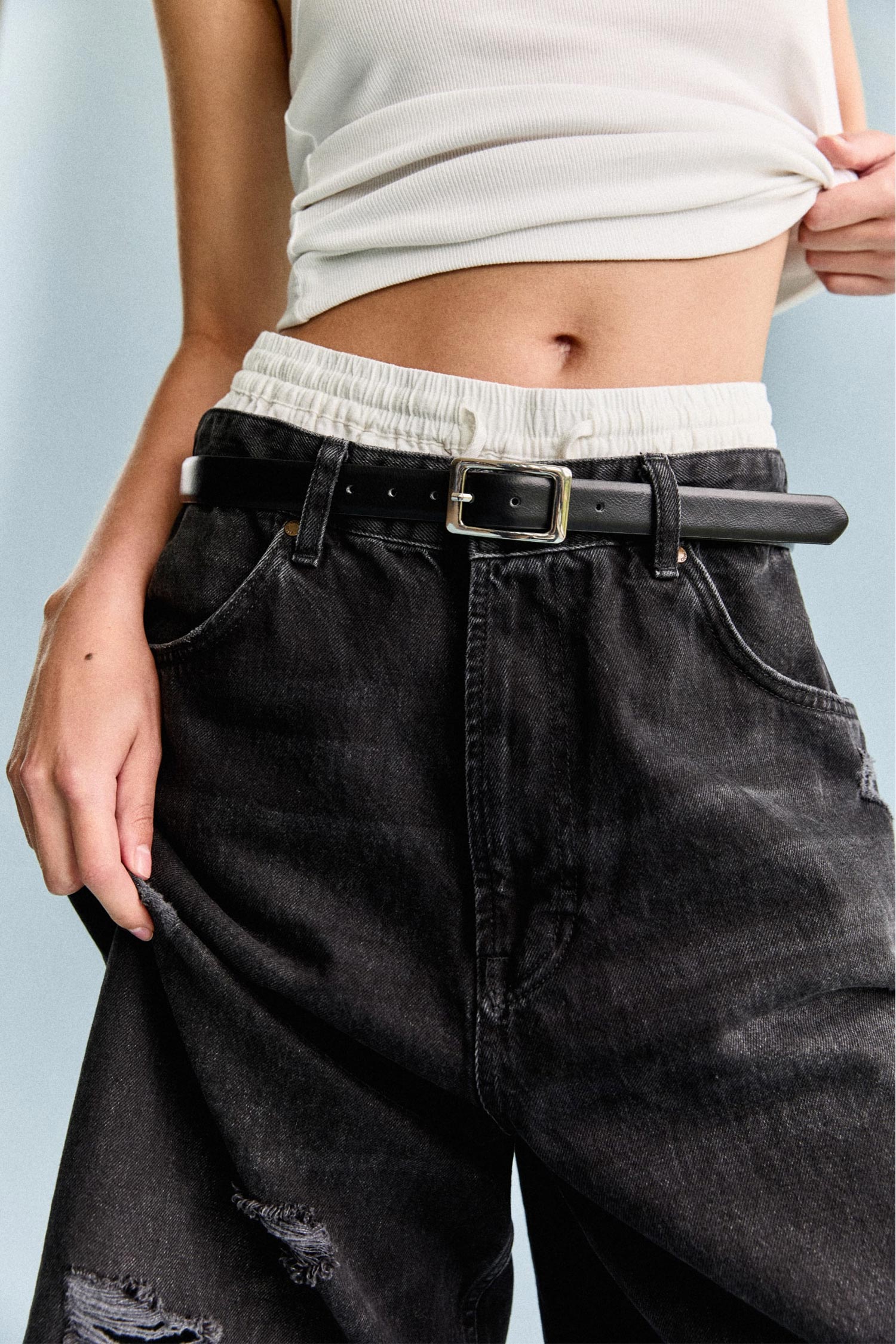 Faux leather black belt - Imagen 2